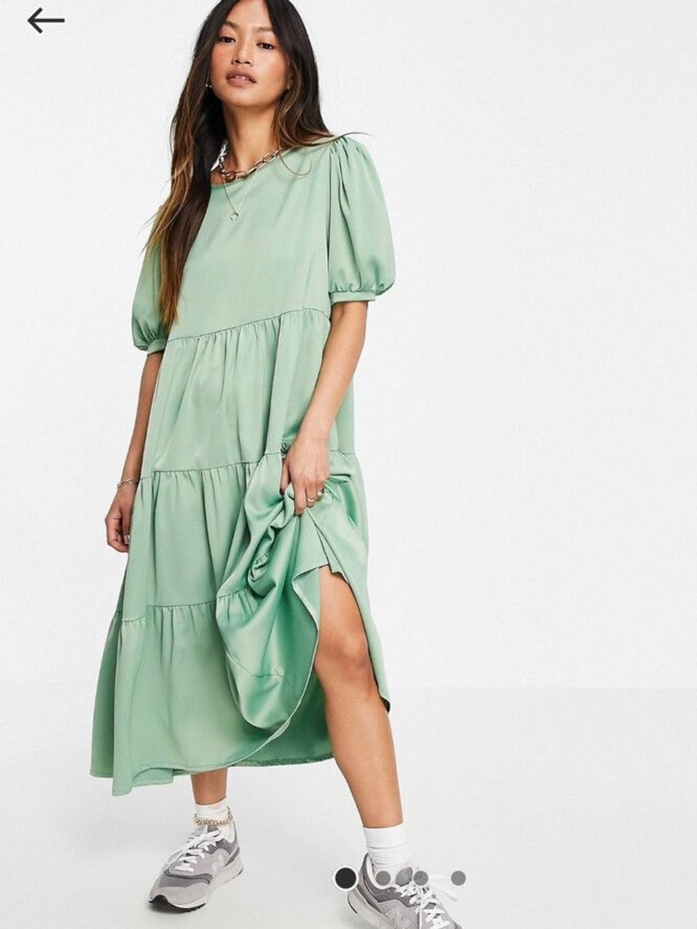 Heartbreak Sage Green Tiered Dress with Puff Sleeves